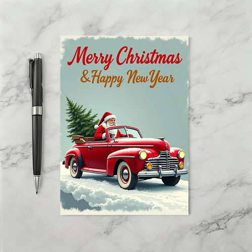 Santa Christmas Car New Year Card