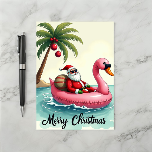 Santa Flamingo Float Merry Christmas Tropical Beach