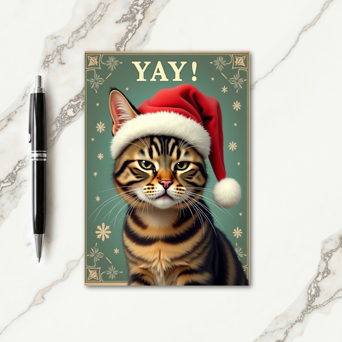 Santa Hat Cat Christmas Card