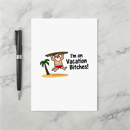 Santa Vacation Bitches Funny Surfing Christmas Card