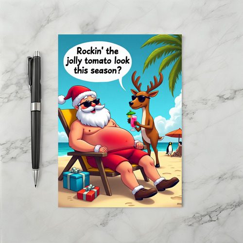 Santas Beach Day Funny Christmas Card