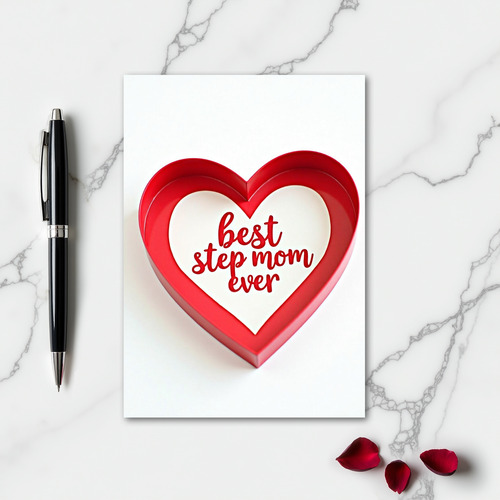 Satin Red Heart Best Step Mom Ever Card