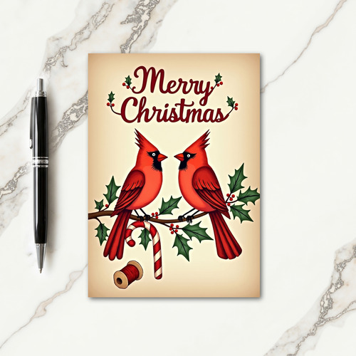 Scarlet Birds Holly Branch Card