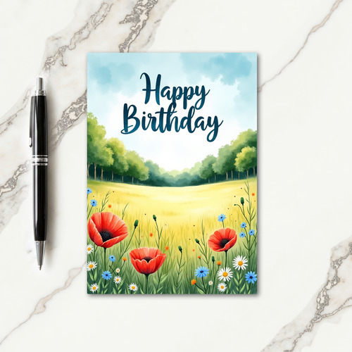 Scarlet Floral Birthday Card