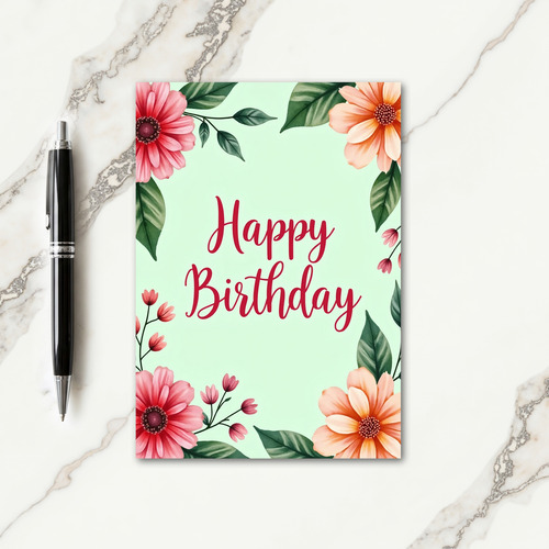 Script Blossom Birthday Card