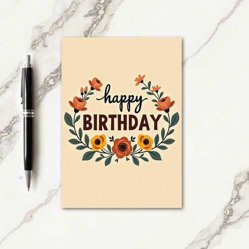 Script Floral Birthday Card