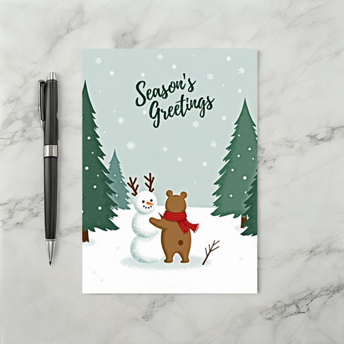 Seasons Greetings Bear Snowman Card