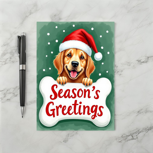 Seasons Greetings Golden Retriever Dog Bone Card