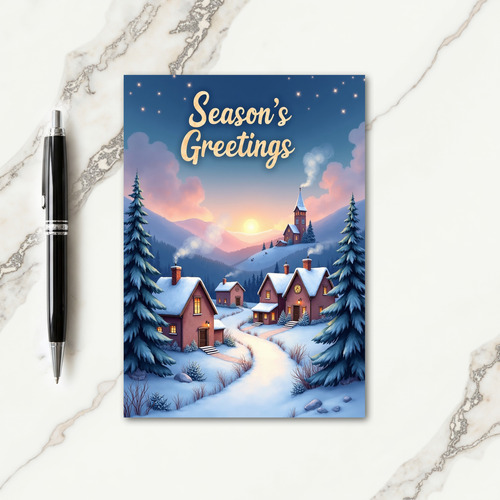 Seasons Greetings Snowy Mountain Card