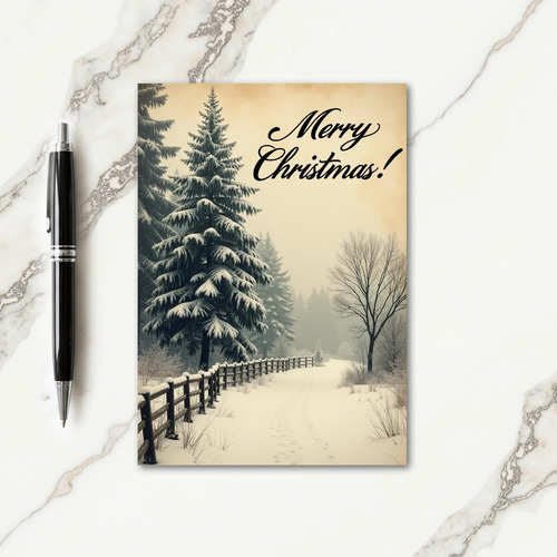 Sepia Evergreen Christmas Card thumbnail