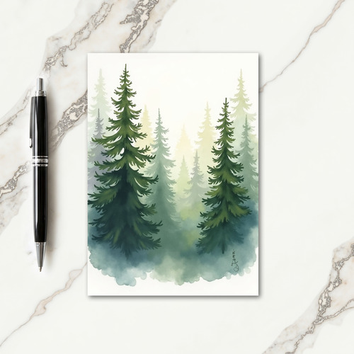 Serene Birthday Forest Watercolor Card