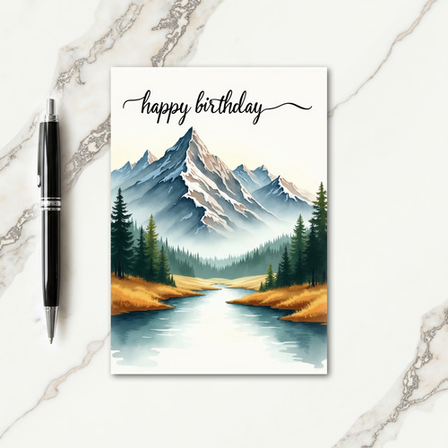 Serene Birthday Mountain River Card