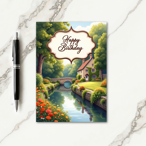 Serene Cottage Birthday Card