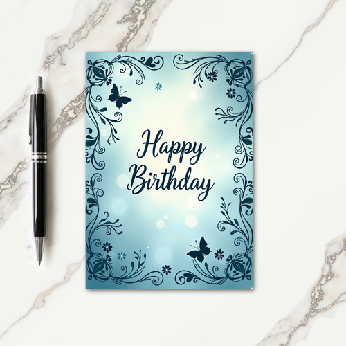 Serene Floral Aqua Birthday Card