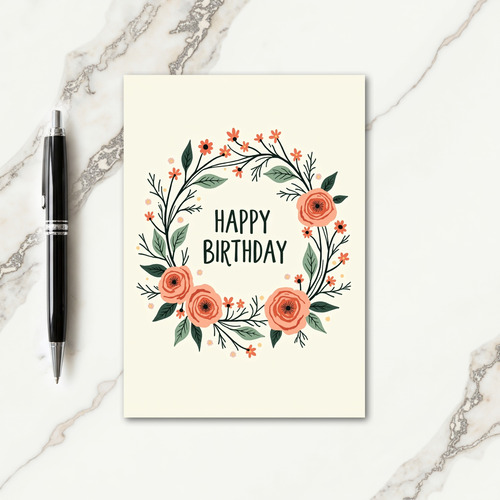 Serene Floral Wreath Birthday Card