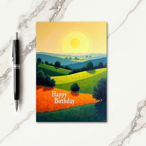 Serene Green Hills Birthday Card