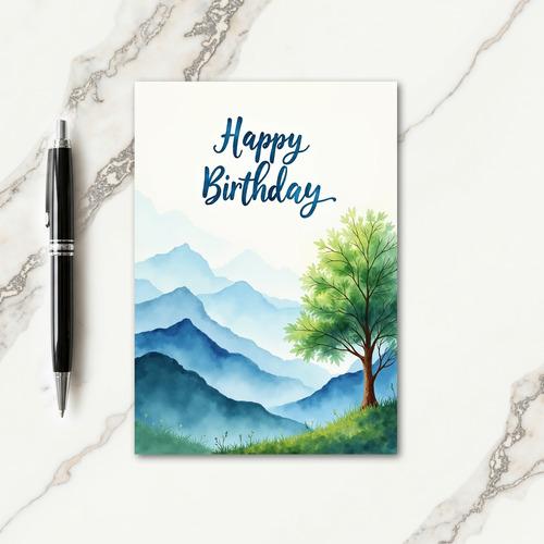 Serene Mountain Watercolor Card