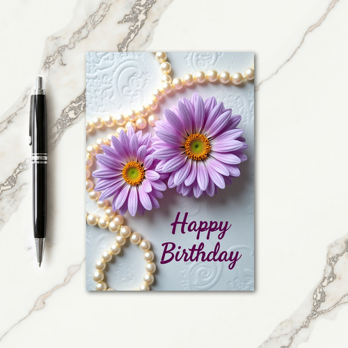 Serene Pearl Blossom Birthday Card