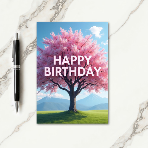 Serene Pink Tree Birthday Card