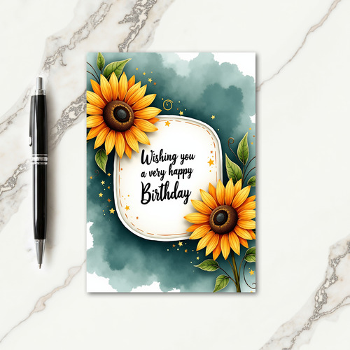 Serene Teal Floral Birthday Card