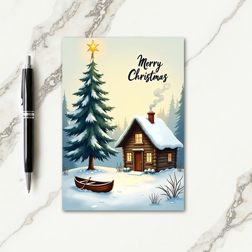 Serene Winter Cabin Card