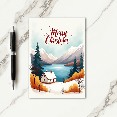 Serene Winter Cottage Christmas Card