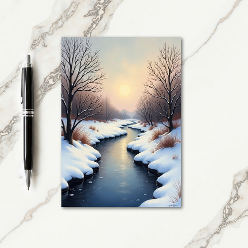 Serene Winter River Sky Christmas Card