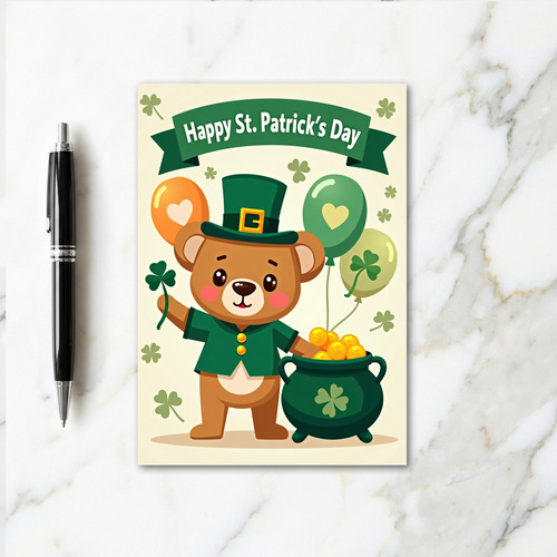 Shamrock Bear Faux Gold Foil Card