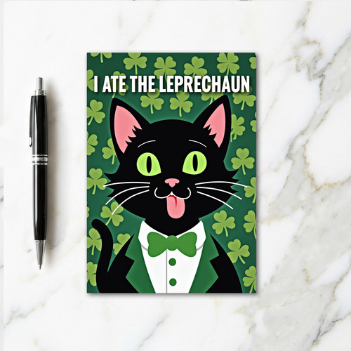 Shamrock Cat Ate Leprechaun Card