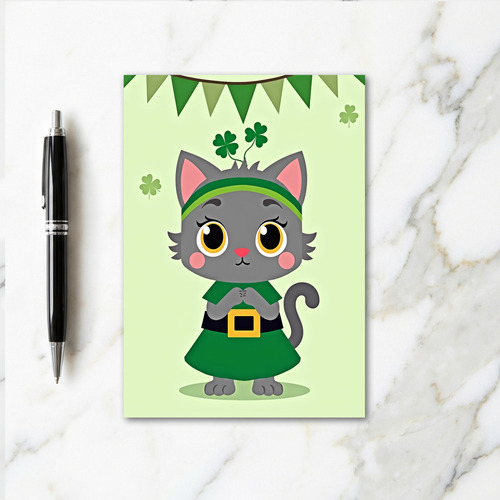 Shamrock Cat Green Dress Card