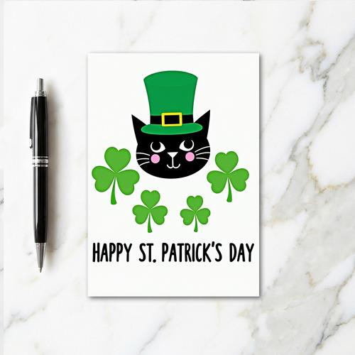 Shamrock Cat Pattern Day Card