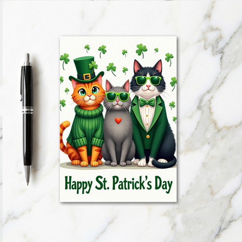 Shamrock Cats Fun Holiday Card