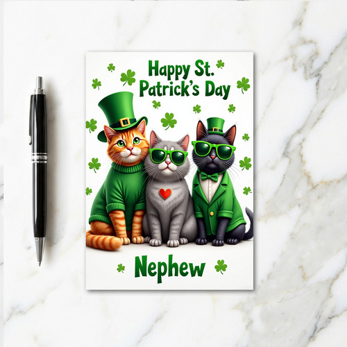 Shamrock Cats Nephew St Patricks Card