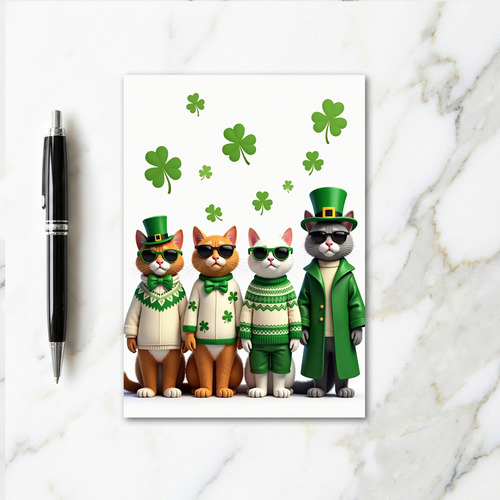 Shamrock Cats Pattern Holiday Card