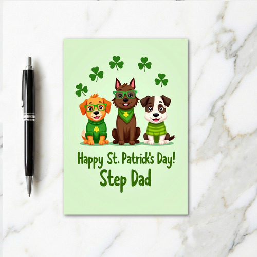 Shamrock Dog Pattern Step Dad Card