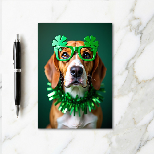 Shamrock Glasses Beagle Card