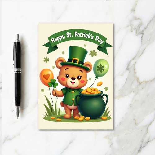Shamrock Heart Balloon Bear Card
