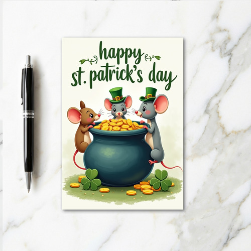 Shamrock Mice Gold Pot Card
