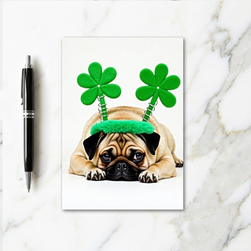 Shamrock Pug Portrait Card