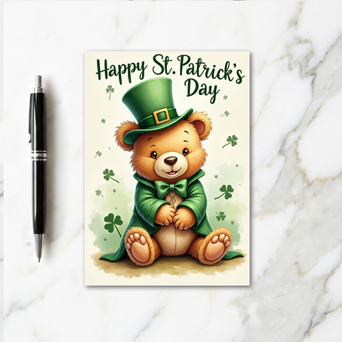 Shamrock Teddy Bear Holiday Card