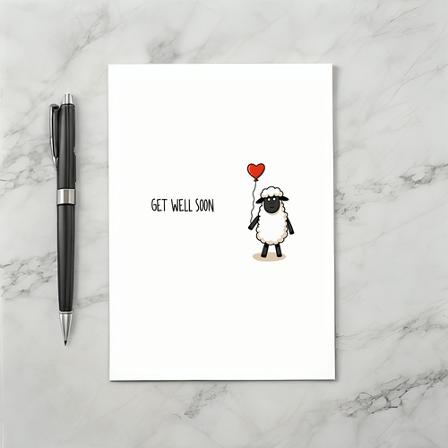Sheep Get Well Soon Card with Heart Balloon