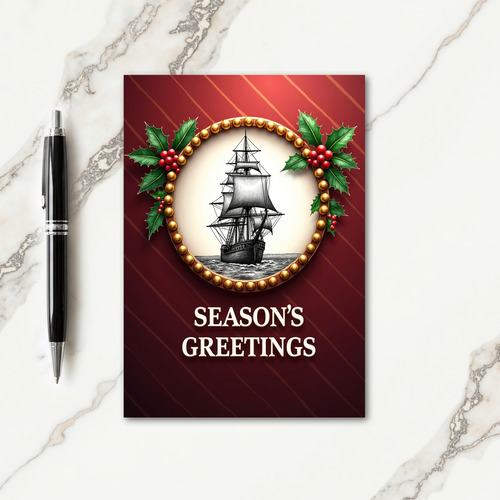 Ship Christmas Holly Card