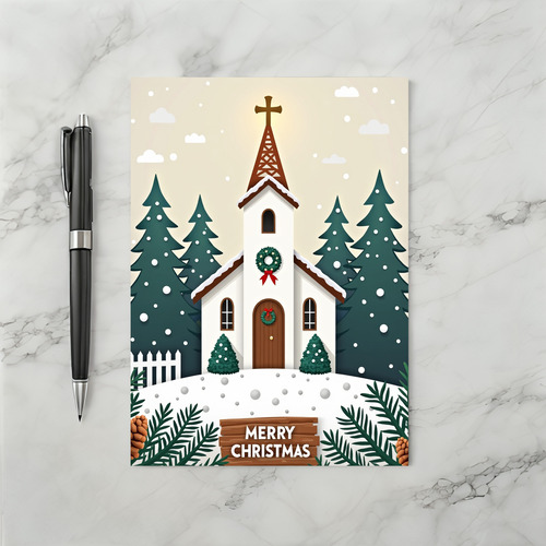 Silent Night Church Christmas Card