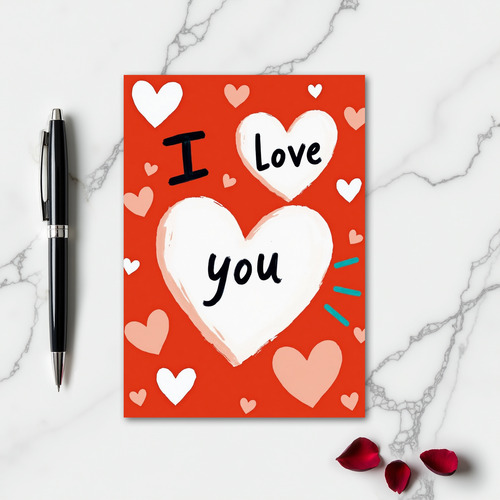 Simple Brushed Hearts I Love You Card