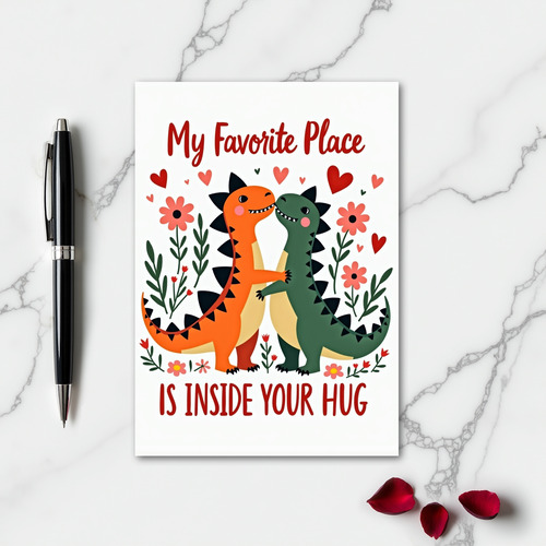 Simple Dino Hugs Love Card