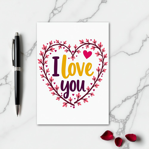Simple Floral Heart I Love You Card