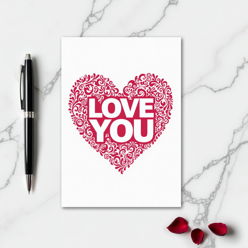 Simple Floral Heart Love You Card