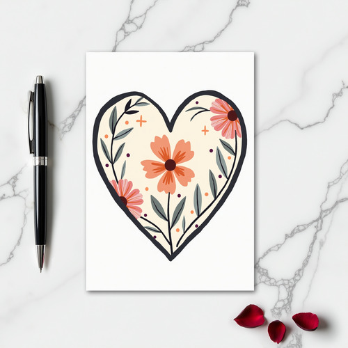 Simple Floral Love Heart Card