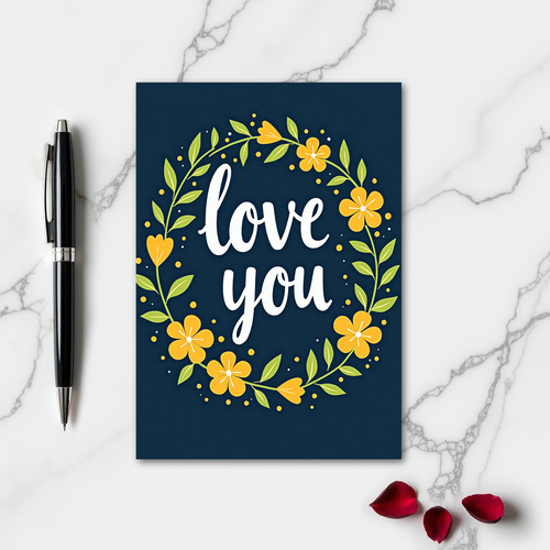 Simple Floral Love You Card