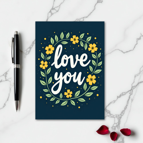 Simple Floral Love You Wreath Card